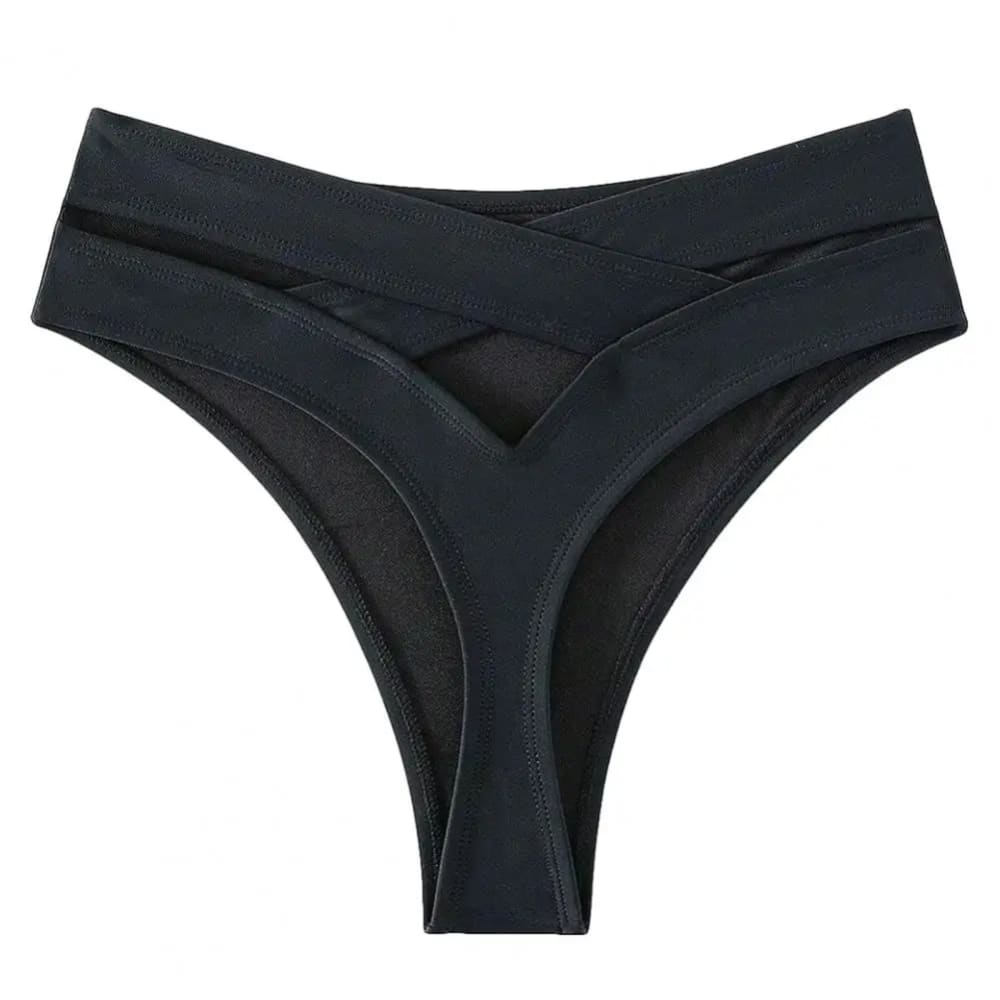 High‑Waisted Cutout Bikini Bottom – Solid Color Swim Briefs - Black / S On sale