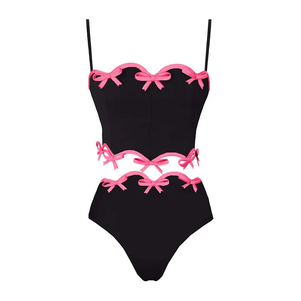 キュートなリボン付きスカラップハイウエストキャミクロップブラジリアン2ピースビキニ水着