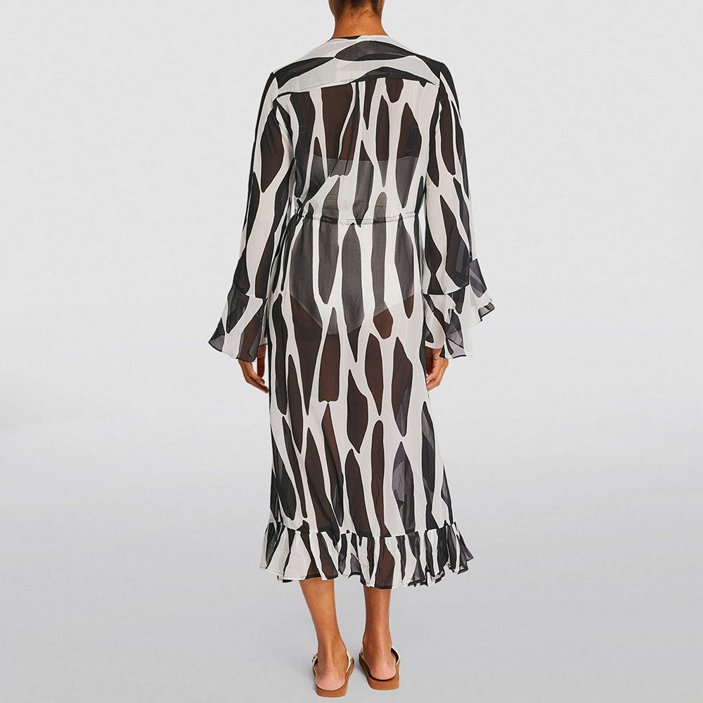 Eleganter zweifarbiger Cover Up Moderater O-Ring Brasilianischer dreiteiliger Bikini-Badeanzug