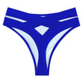 Royal blue high-waisted cutout bikini bottom with bold side cutouts