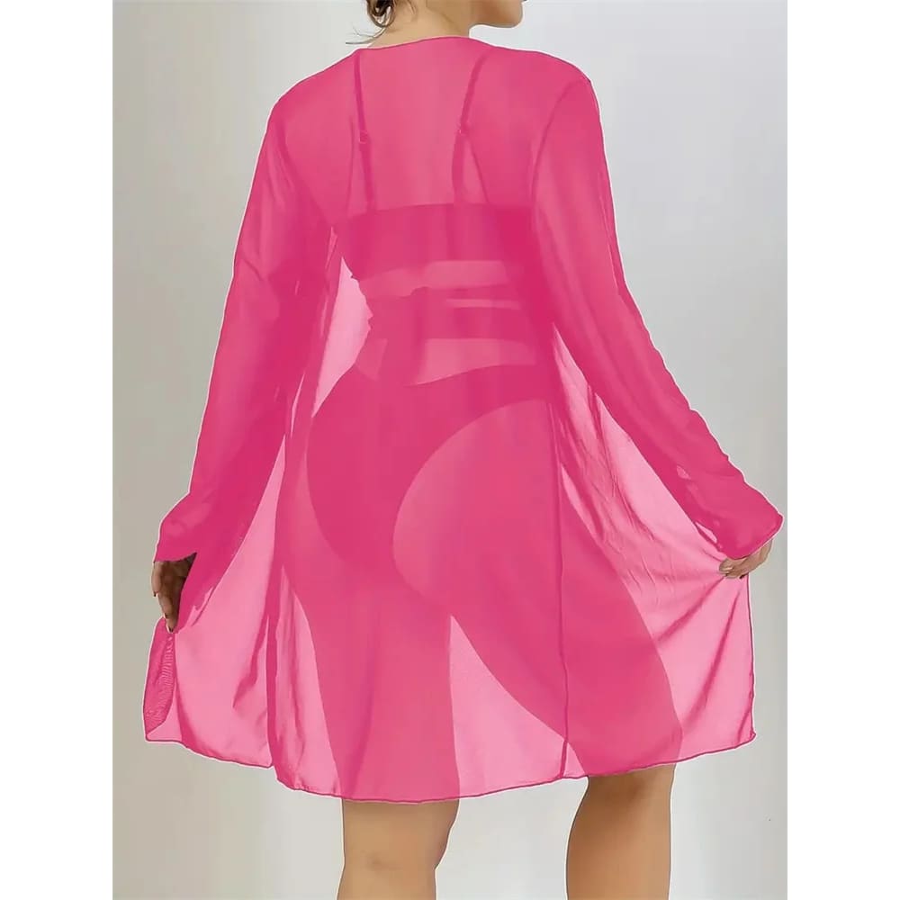 3‑Piece Mesh Cover‑Up Bikini Set with Push‑Up Top - On sale