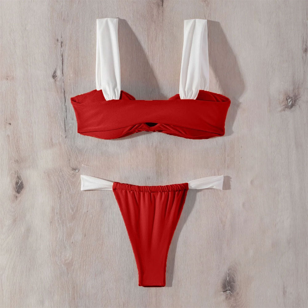 Brasilianischer zweiteiliger Bikini-Badeanzug mit glitzerndem Kontrast und hohem Beinausschnitt und gerüschtem Bralette