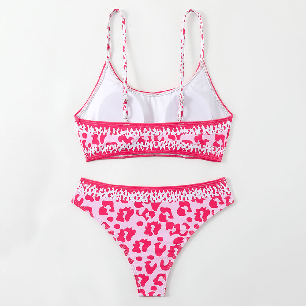 Leopardenmuster, hoher Beinausschnitt, hohe Taille, frecher Bralette, brasilianischer zweiteiliger Bikini-Badeanzug