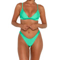 Sunnybikinis bikini set, green triangle bra with high-leg thong Brazilian bottoms