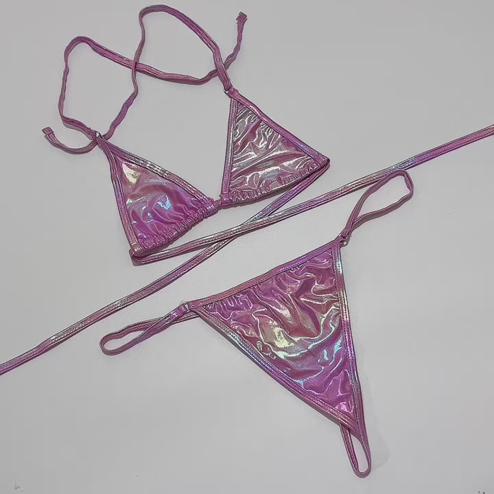 Silky Pink O-Ring Micro Triangle Thong Bikini