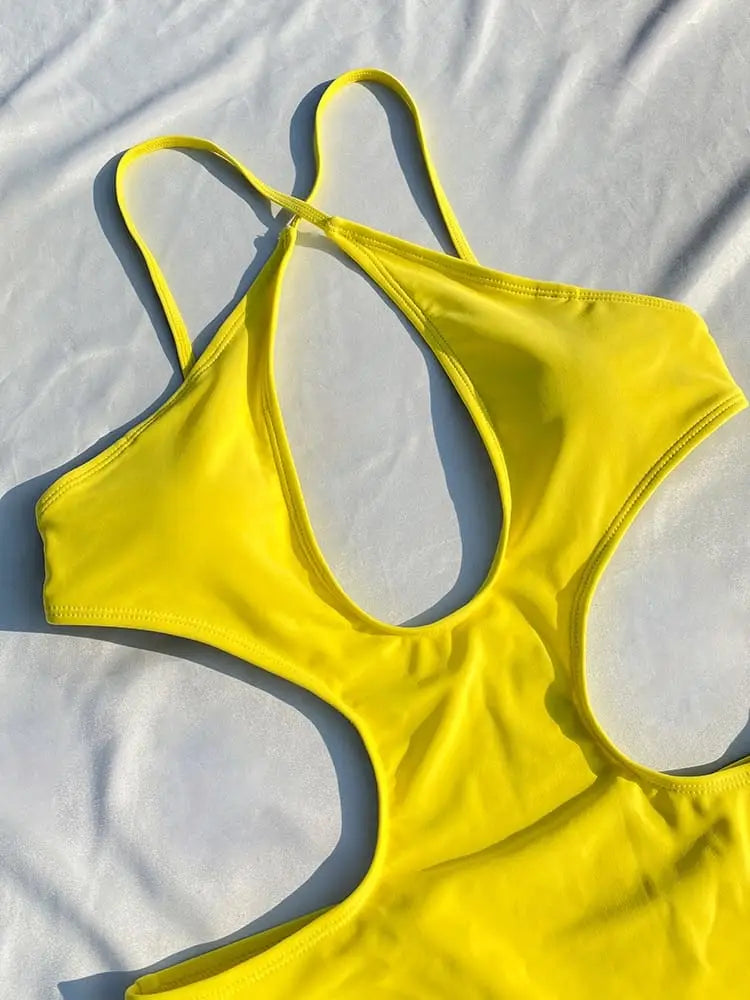 Solid Hollow Out One Piece Thong Monokini