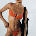 Burnt Orange ring-trim string bralette and cheeky thong bikini set