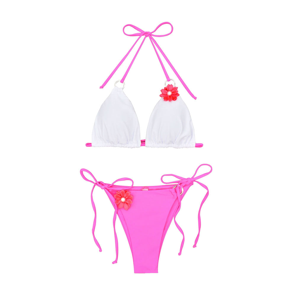 Maillot de bain deux pièces brésilien triangle halter à nouer Sweet Rosette