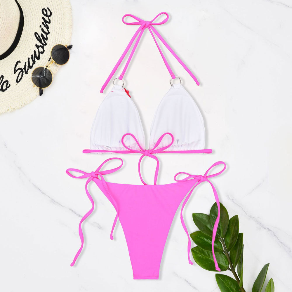 Maillot de bain deux pièces brésilien triangle halter à nouer Sweet Rosette