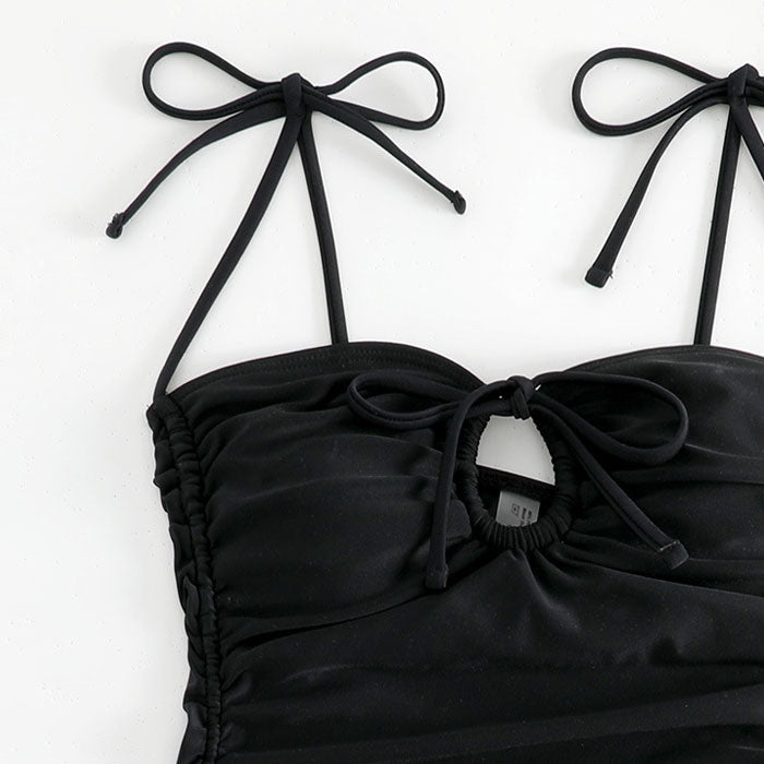 Unique High Leg Cheeky Ruched Tie String Keyhole Brazilian One Piece Swimsuit