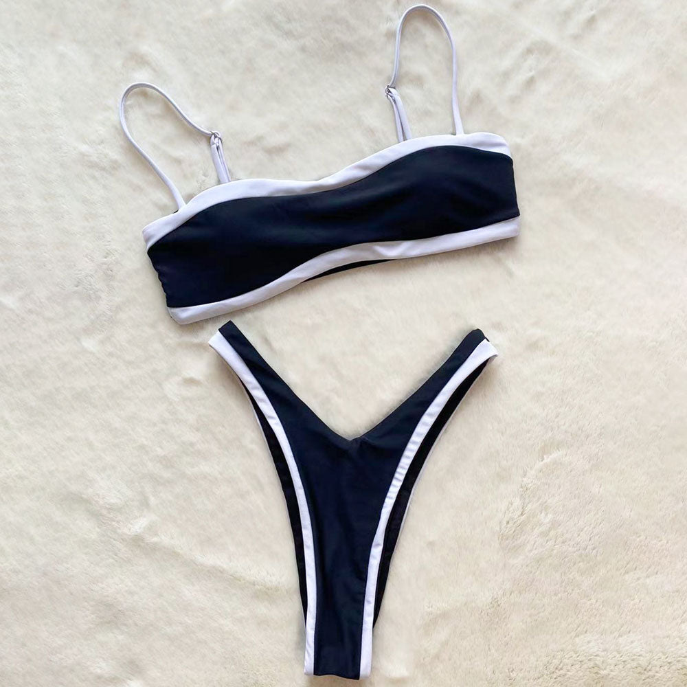 Vintage Kontrast High Leg Cheeky Bralette Brasilianischer Zweiteiler Bikini Badeanzug