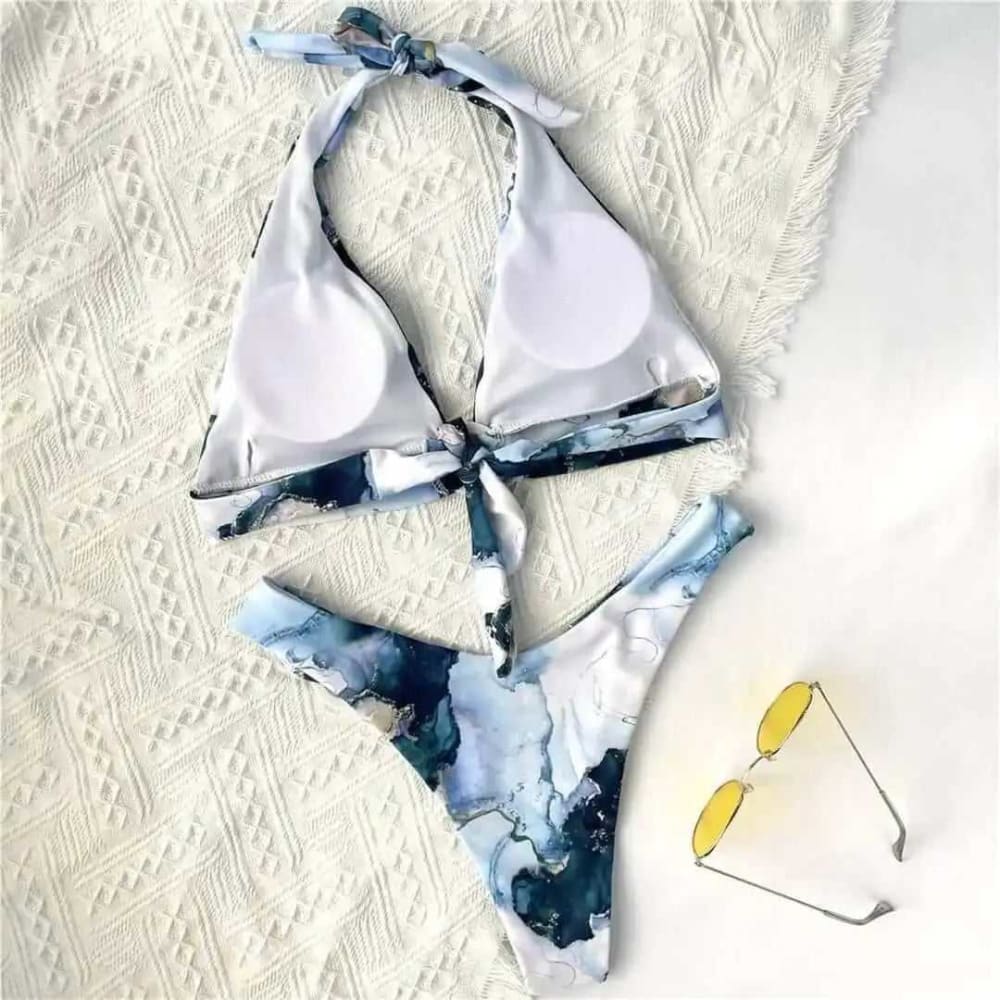 Abstract High Leg Loop Triangle Brazilian Bikini Swimsuit - On sale