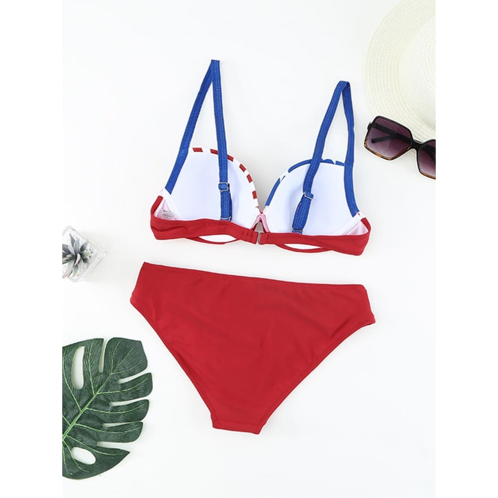 American Star-Striped Flag Padded Adjustable Straps Bikini - On sale