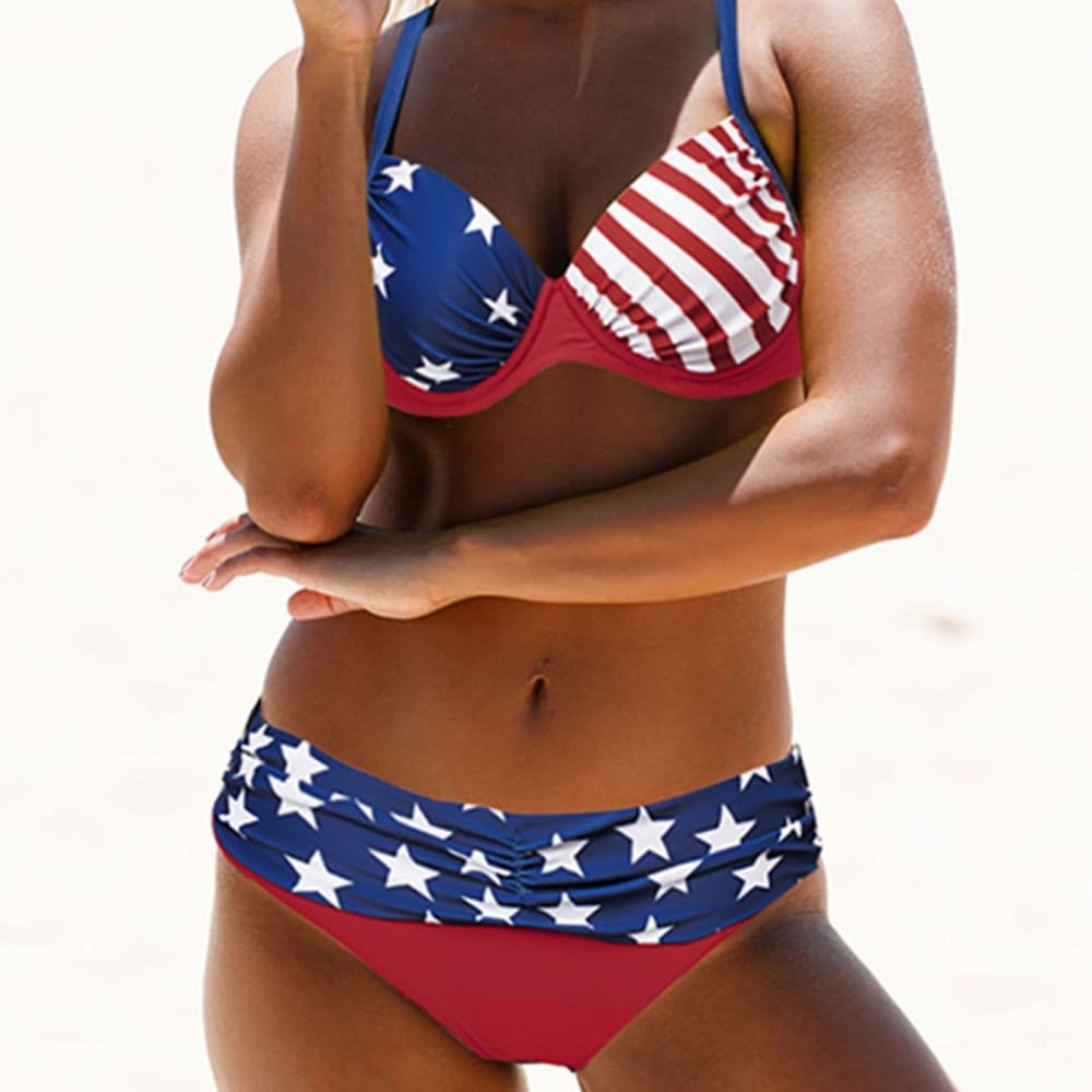American Star-Striped Flag Padded Adjustable Straps Bikini - Red / S(4) On sale