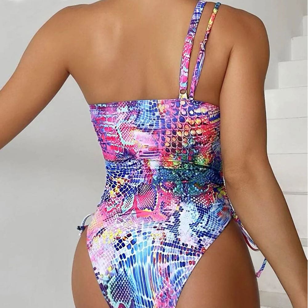 Asymmetric One Shoulder Cutout Piece Swimsuit - On sale