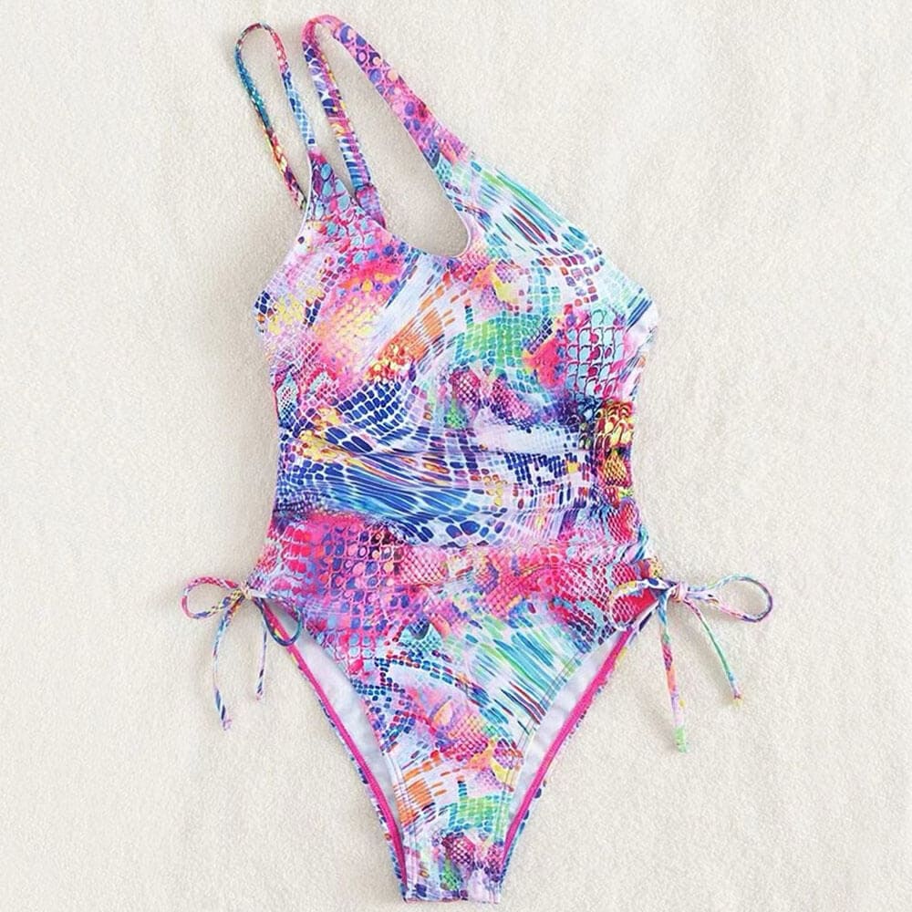 Asymmetric One Shoulder Cutout Piece Swimsuit - On sale