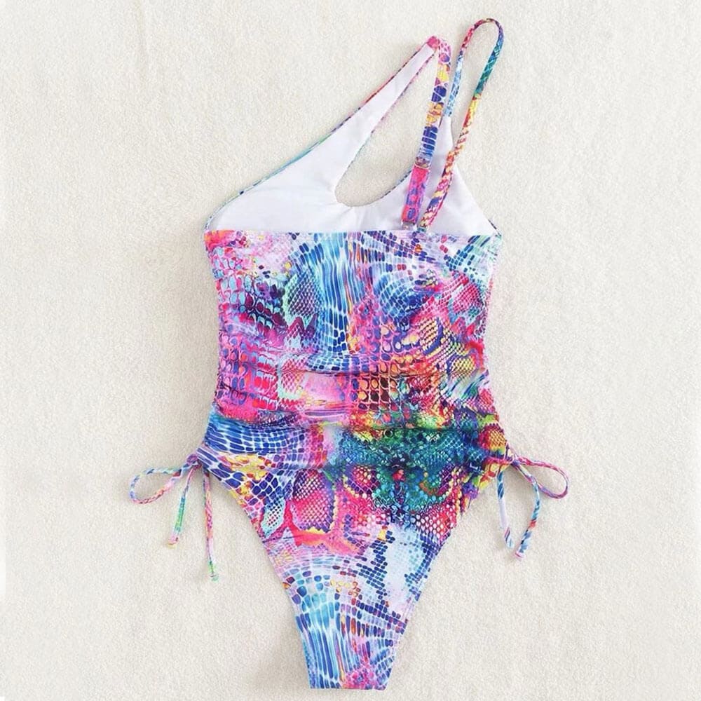 Asymmetric One Shoulder Cutout Piece Swimsuit - On sale