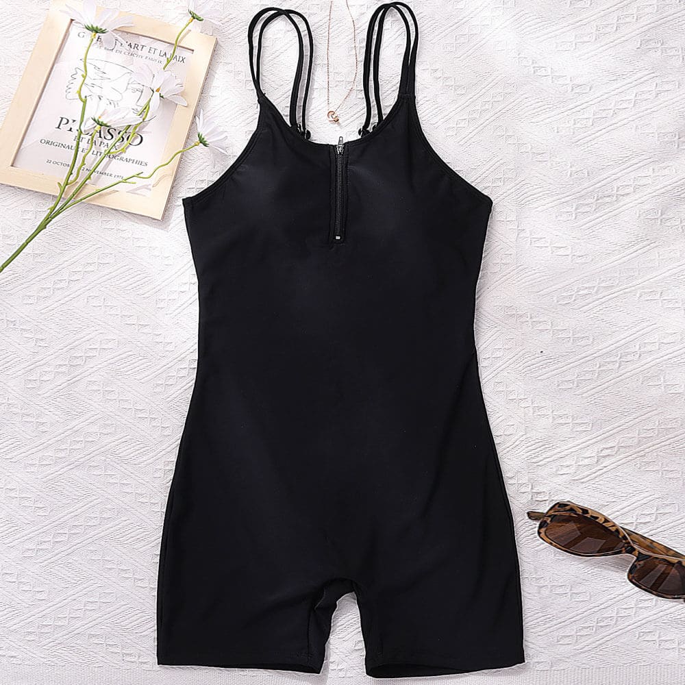 Athletic Boyshort Zipper Front One Piece Swimsuit - On sale