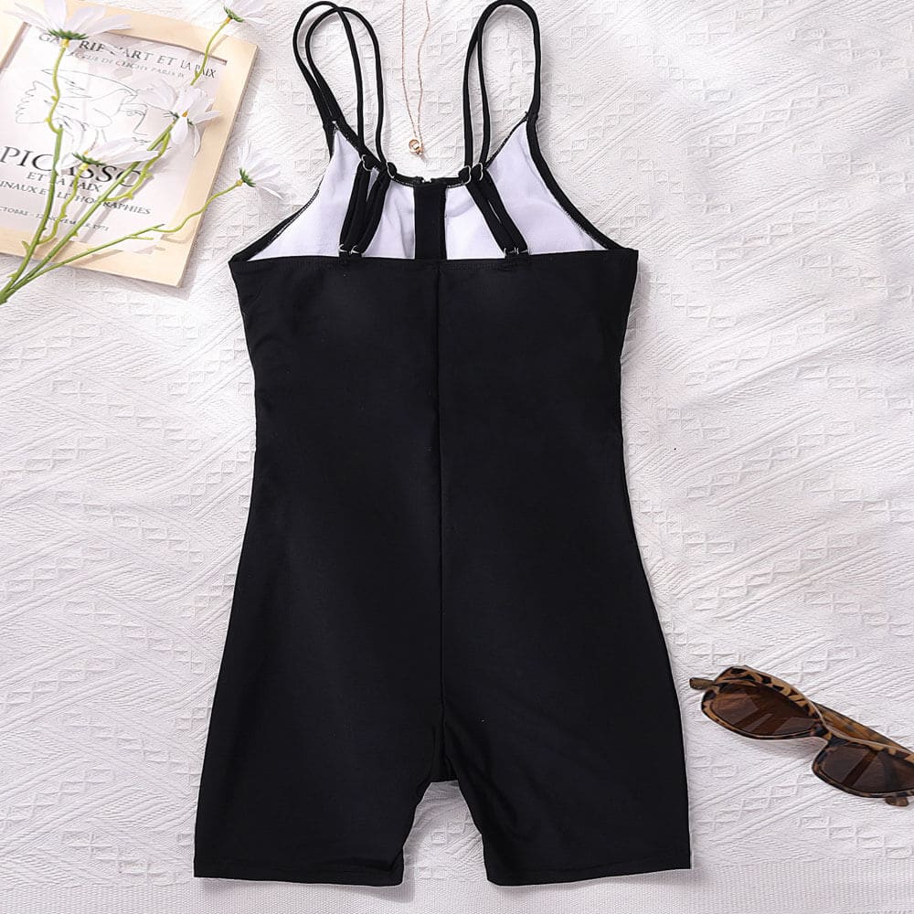 Athletic Boyshort Zipper Front One Piece Swimsuit - On sale