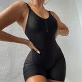 Athletic Boyshort Zipper Front One Piece Swimsuit - Black / S On sale