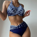 Boho Twist Underwire Halter Brazilian Bikini Swimsuit - Navy Blue / S On sale