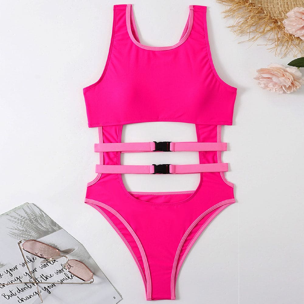 Buckle Cutout Scoop Neck Brazilian One Piece Swimsuit - On sale