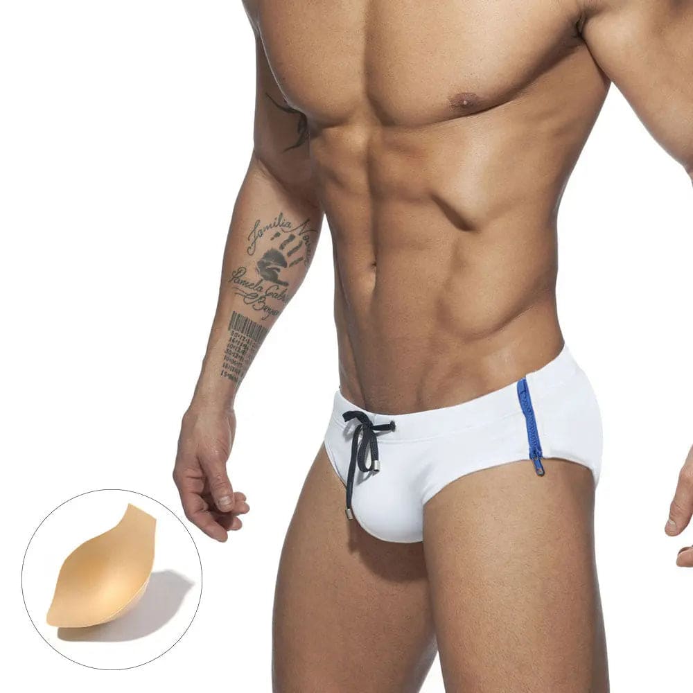Can Open Zipper Padded Men’s Swim Briefs - White With PAD / M On sale