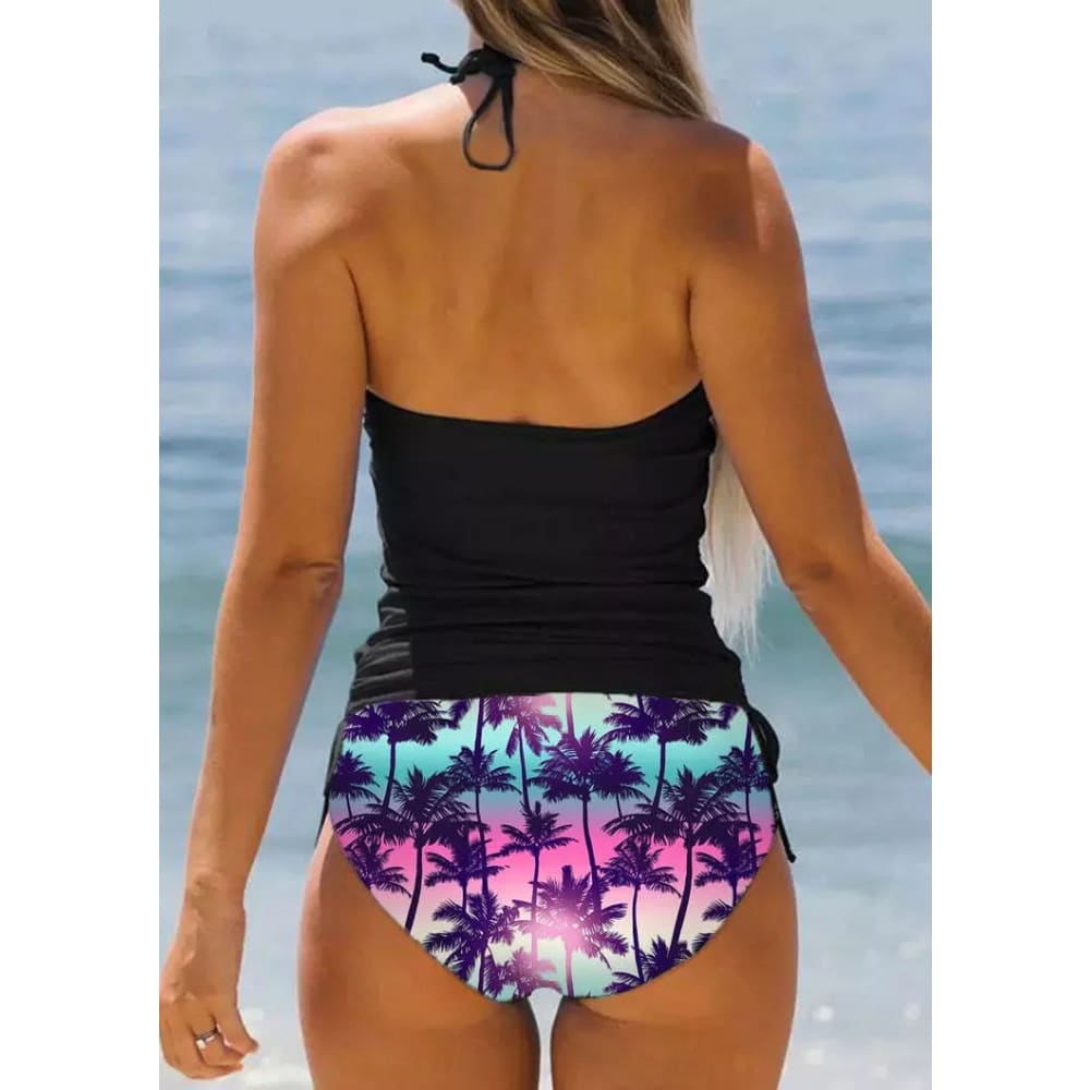 Coconut Drawstring Side Halter Neck Tankini Set - On sale