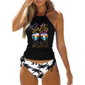 Coconut Drawstring Side Halter Neck Tankini Set - Salty / S On sale