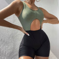 Color Block Cut Out Boyleg One Piece Swimsuit - Dusty Green / S On sale