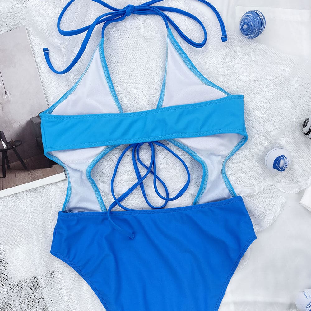Color Block High Cut Cutout Brazilian One Piece Swimsuit - On sale