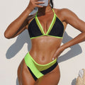 Color Block Mesh Triangle Brazilian Bikini Swimsuit - Green / S On sale