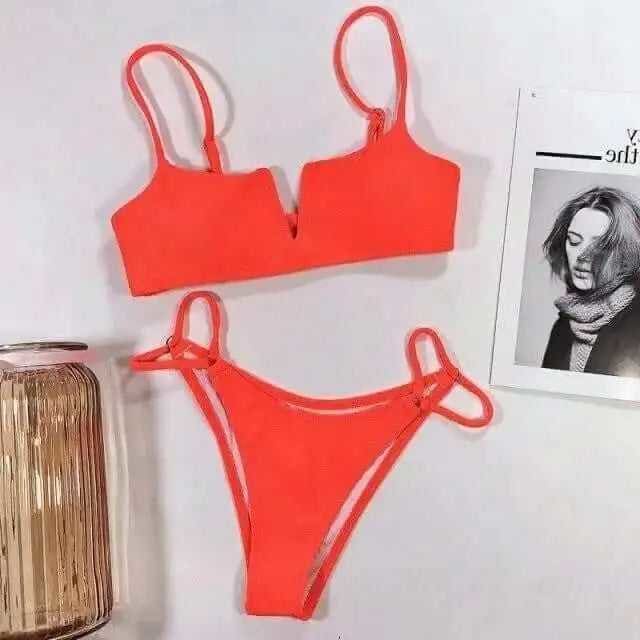 Colorful Print High Leg Notch V Brazilian Bikini Swimsuit - 5st / S On sale