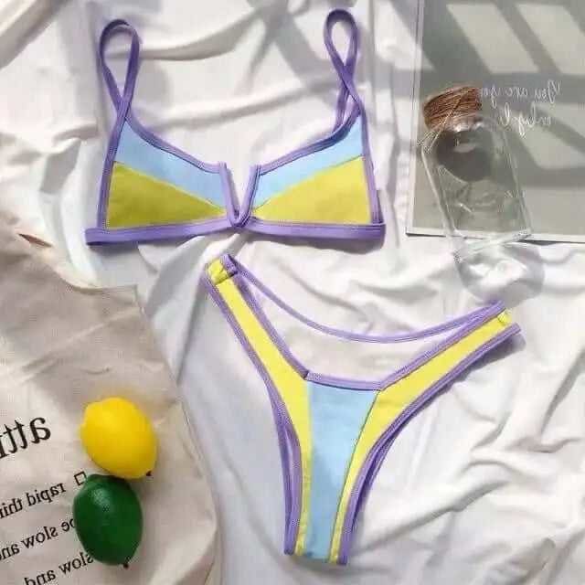 Colorful Print High Leg Notch V Brazilian Bikini Swimsuit - 7st / S On sale