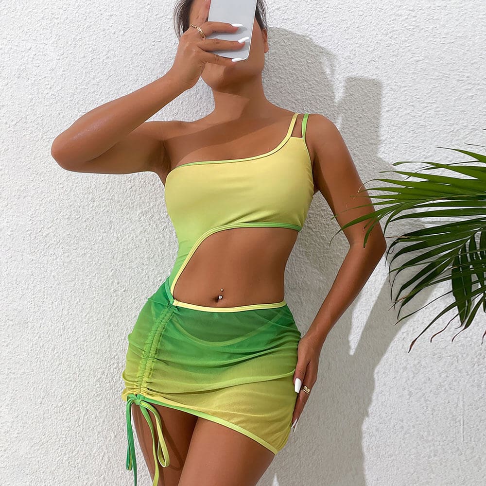 Contrast Cut Out One Shoulder Piece Swimsuit - Green / S On sale
