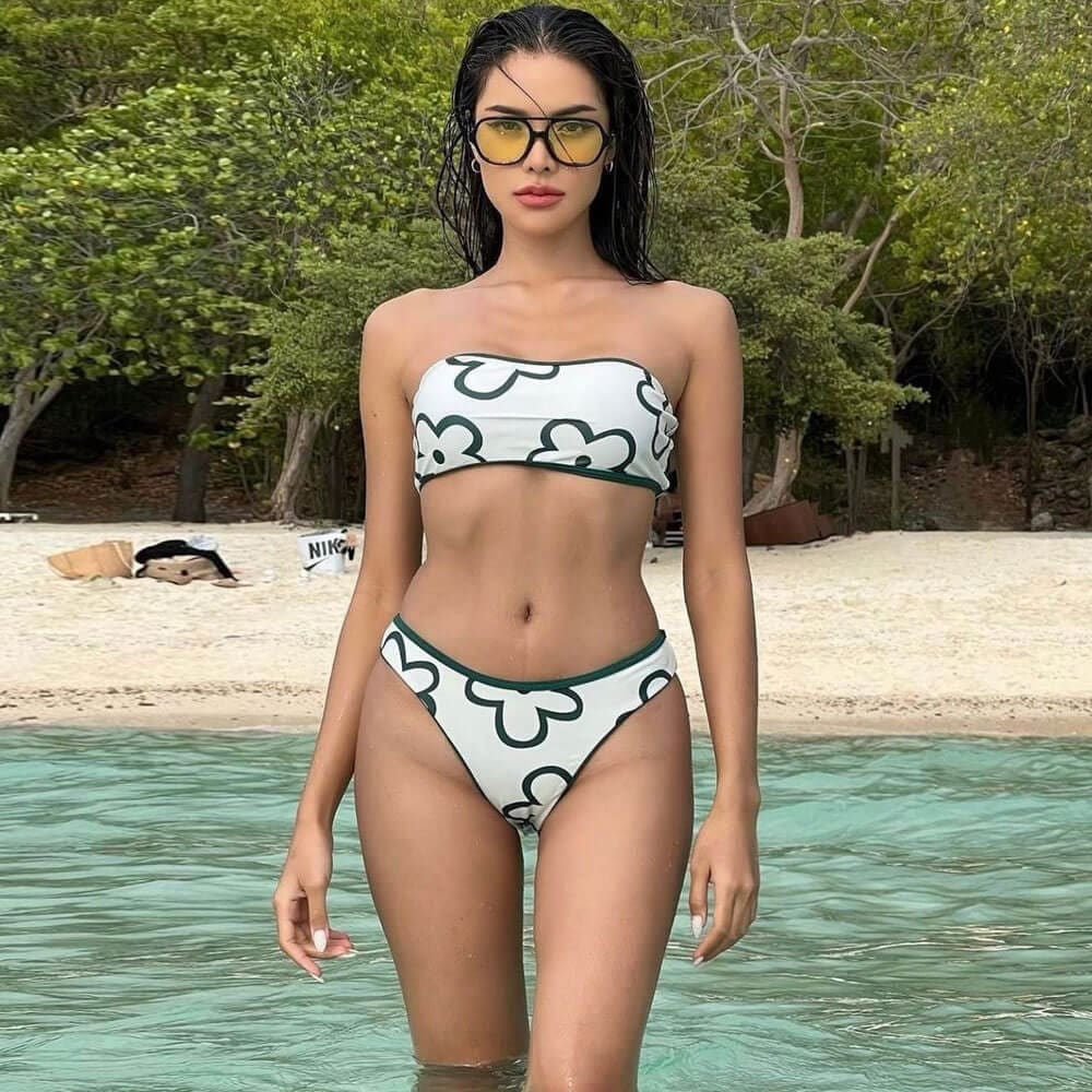 Contrast Floral Bandeau Brazilian Bikini Swimsuit - S On sale