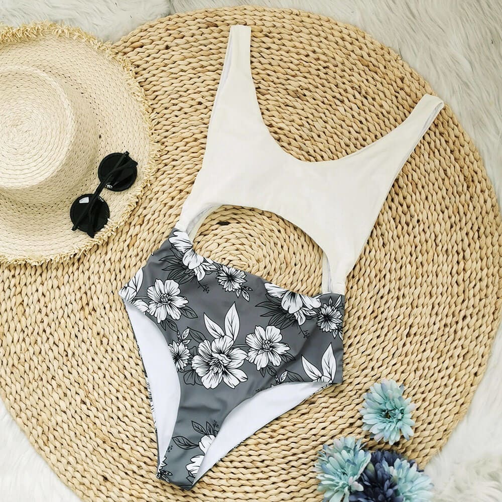 Contrast Floral Cutout Brazilian One Piece Swimsuit - On sale