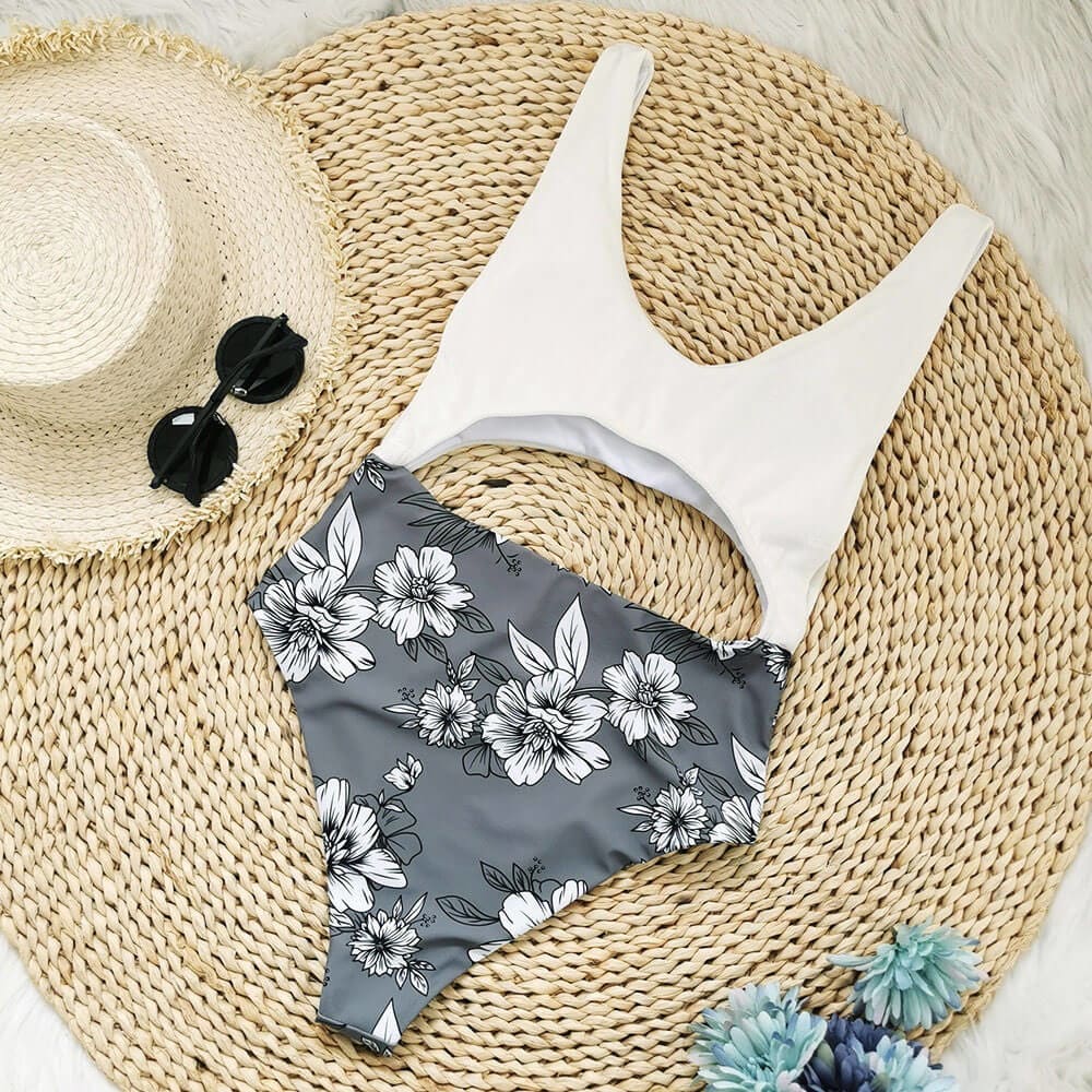 Contrast Floral Cutout Brazilian One Piece Swimsuit - On sale