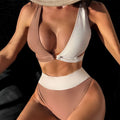 Contrast High Waist O Ring Brazilian Bikini Swimsuit - Brown / S On sale