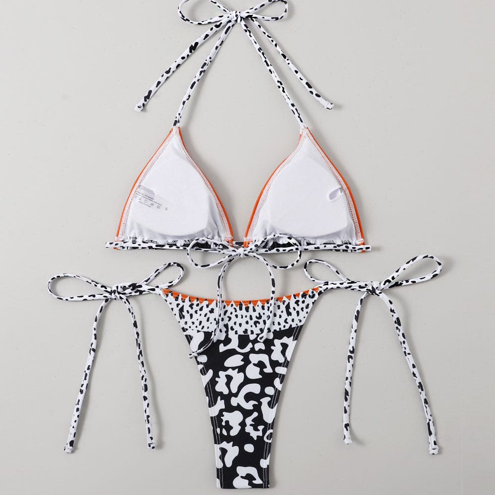 Contrast Leopard String Triangle Bikini Swimsuit - On sale
