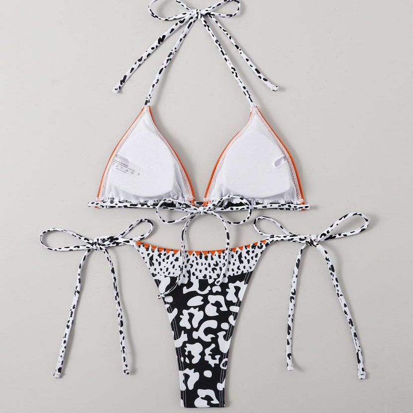 String Triangle Bottom Contrast Leopard String Triangle Bikini Swimsuit - Sunnybikinis
