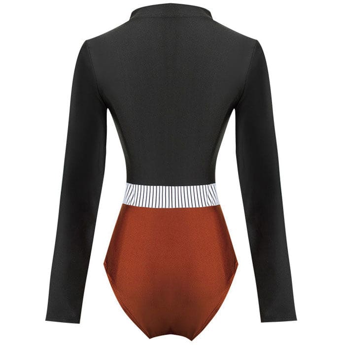 Contrast Striped Long Sleeve Zip Front Rash Guard - On sale