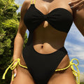 Contrast Tie String One Shoulder Piece Swimsuit - Black / S On sale