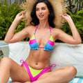 Contrasting Ruffle Beaded String Triangle Bikini Swimsuit - Multicolor / S On sale