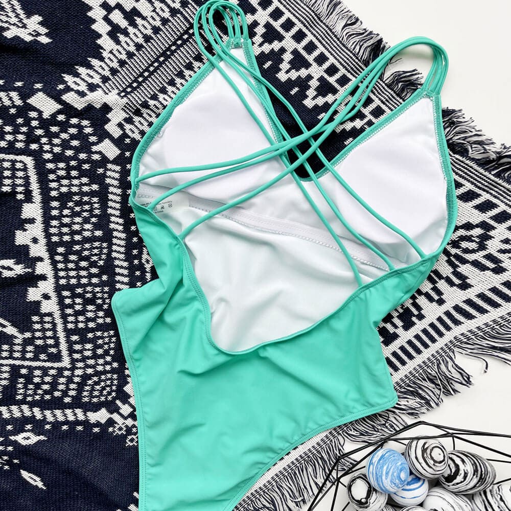 Crisscross Deep V Open Back One Piece Swimsuit - On sale