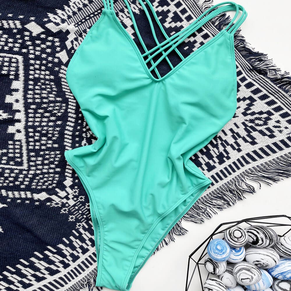 Crisscross Deep V Open Back One Piece Swimsuit - On sale