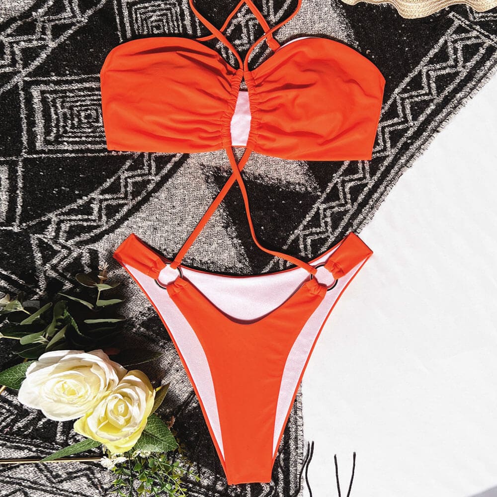 Crisscross O Ring Cutout Brazilian One Piece Swimsuit - On sale