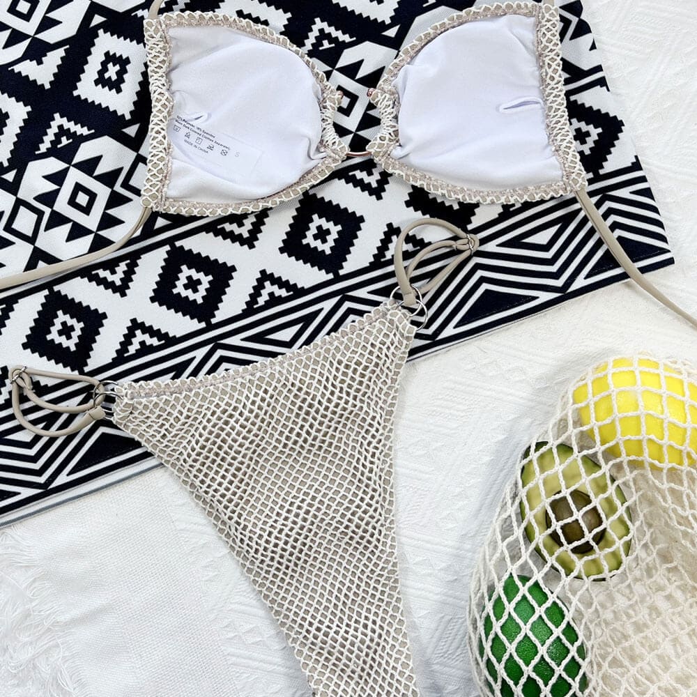 Crochet Fishnet O Ring Halter Sunnybikinis Swimsuit - On sale