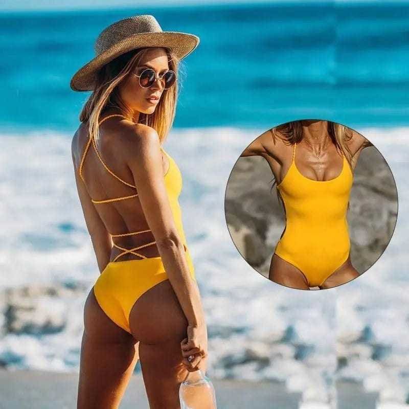 Cross Braided Backless Strappy Monokini One Piece Swimsuit - On sale