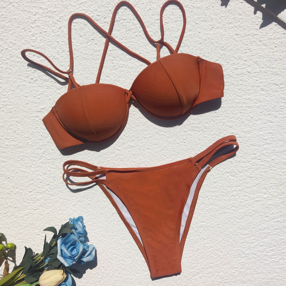 Cut Out Crisscross Underwire Brazilian Bikini Swimsuit - On sale